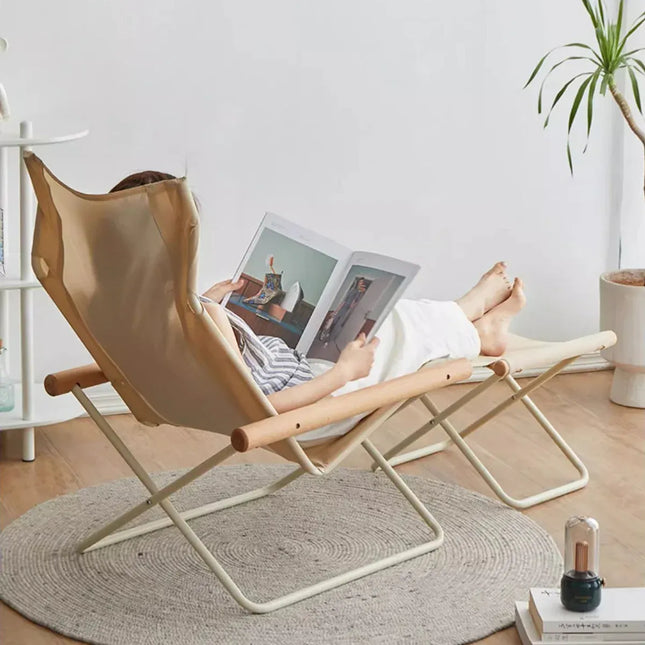 Folding Camping Chair with Solid Wood Armrests Carbon Steel Frame - Green