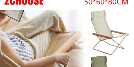 Folding Camping Chair with Solid Wood Armrests Carbon Steel Frame - Green