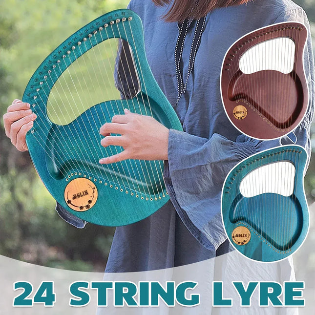 Solid Wood Veneer Laiya 24-String Harp Basic Model Beginner Music Instrument - Emerald Green