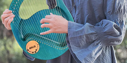 Solid Wood Veneer Laiya 24-String Harp Basic Model Beginner Music Instrument - Emerald Green