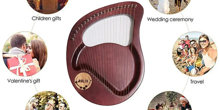 Solid Wood Veneer Laiya 24-String Harp Basic Model Beginner Music Instrument - Emerald Green