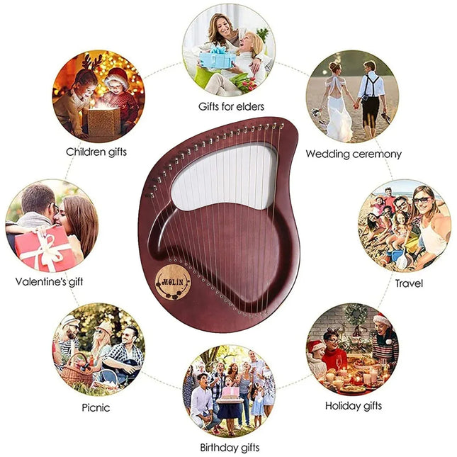 Solid Wood Veneer Laiya 24-String Harp Basic Model Beginner Music Instrument - Emerald Green