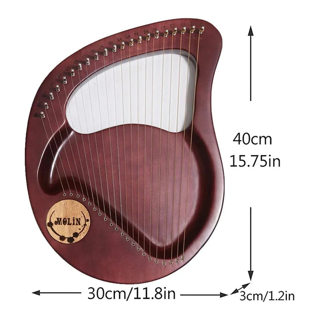 Solid Wood Veneer Laiya 24-String Harp Basic Model Beginner Music Instrument - Purple Red