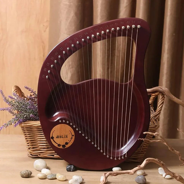 Solid Wood Veneer Laiya 24-String Harp Basic Model Beginner Music Instrument - Purple Red