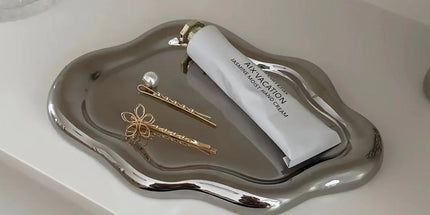 2PCS Luxury Ceramic Jewelry Display Tray Organizer Plate Storage Large Decor