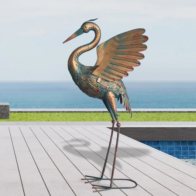 2PCS Metal Crane Statue Decoration Rustproof for Home Garden Patio Yard Ornament