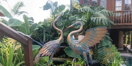 2PCS Metal Crane Statue Decoration Rustproof for Home Garden Patio Yard Ornament