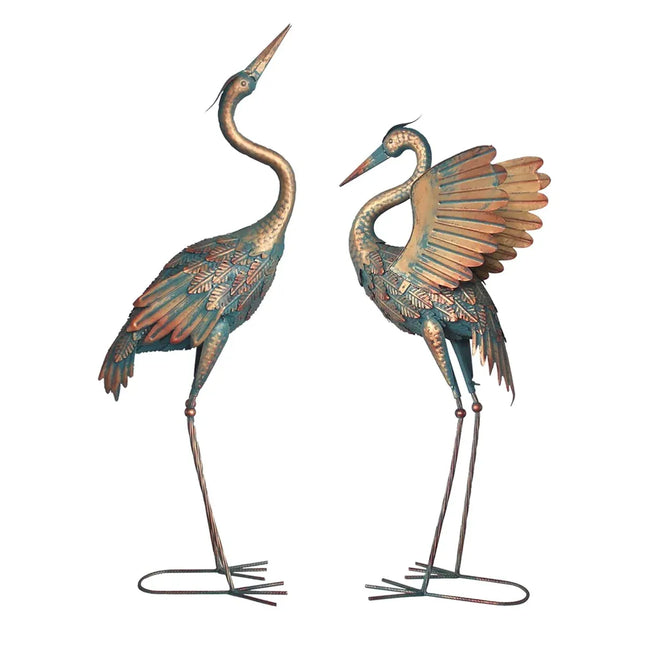 2PCS Metal Crane Statue Decoration Rustproof for Home Garden Patio Yard Ornament