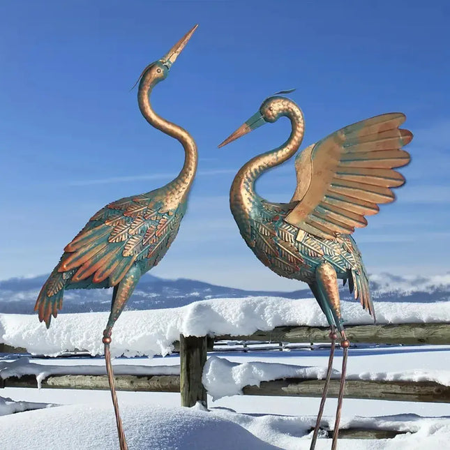 2PCS Metal Crane Statue Decoration Rustproof for Home Garden Patio Yard Ornament
