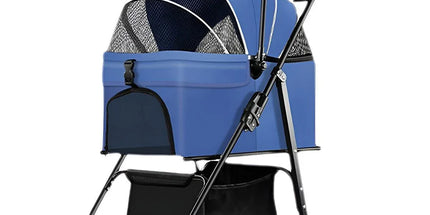 Foldable 2 in 1 Pet Stroller for Outdoor Travel Outing Lightweight Pet Carrier - Blue