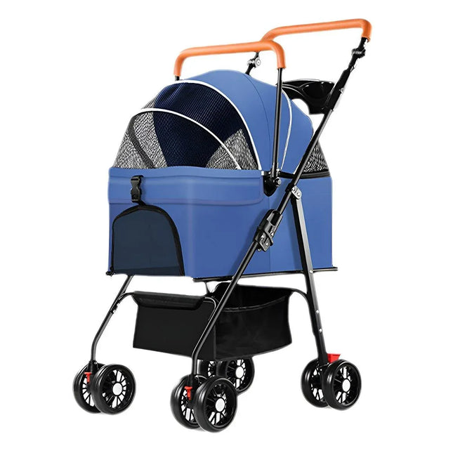 Foldable 2 in 1 Pet Stroller for Outdoor Travel Outing Lightweight Pet Carrier - Blue