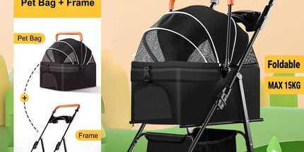 Foldable 2 in 1 Pet Stroller for Outdoor Travel Outing Lightweight Pet Carrier - Blue