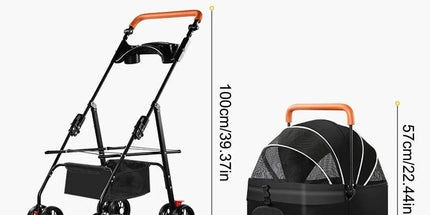 Foldable 2 in 1 Pet Stroller for Outdoor Travel Outing Lightweight Pet Carrier - Blue