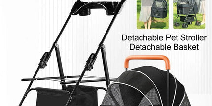 Foldable 2 in 1 Pet Stroller for Outdoor Travel Outing Lightweight Pet Carrier - Blue