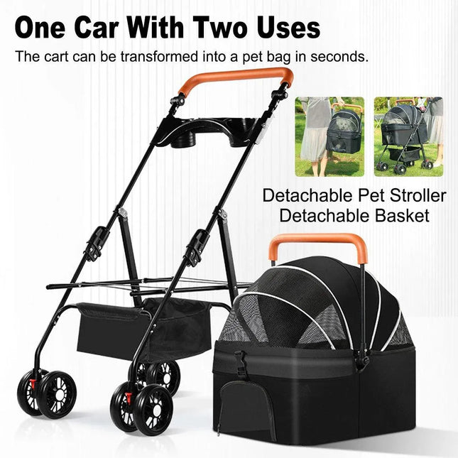 Foldable 2 in 1 Pet Stroller for Outdoor Travel Outing Lightweight Pet Carrier - Blue