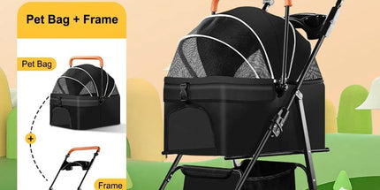 Foldable 2 in 1 Pet Stroller for Outdoor Travel Outing Lightweight Pet Carrier - Blue
