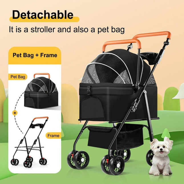 Foldable 2 in 1 Pet Stroller for Outdoor Travel Outing Lightweight Pet Carrier - Blue