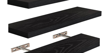3 PCS Wooden Wall Shelf Single Board Wall Mounted Home Decor Living Room Bedroom - Black