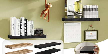 3 PCS Wooden Wall Shelf Single Board Wall Mounted Home Decor Living Room Bedroom - Black