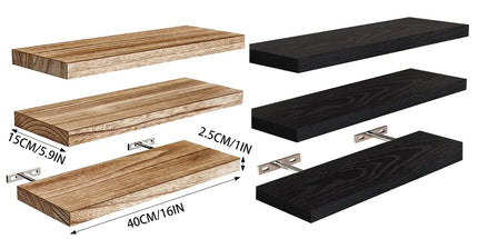 3 PCS Wooden Wall Shelf Single Board Wall Mounted Home Decor Living Room Bedroom - Black