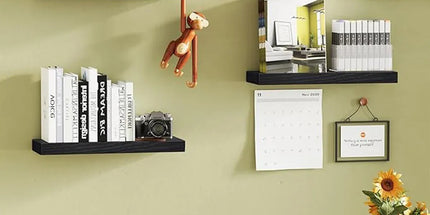 3 PCS Wooden Wall Shelf Single Board Wall Mounted Home Decor Living Room Bedroom - Black