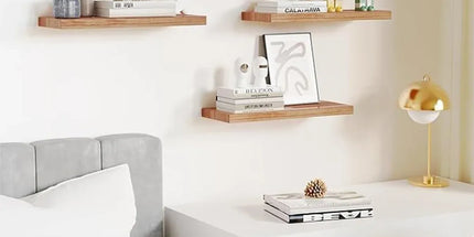3 PCS Wooden Wall Shelf Single Board Wall Mounted Home Decor Living Room Bedroom - Black