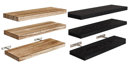 3 PCS Wooden Wall Shelf Single Board Wall Mounted Home Decor Living Room Bedroom - Black