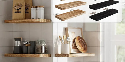 3 PCS Wooden Wall Shelf Single Board Wall Mounted Home Decor Living Room Bedroom - Black