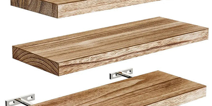 3 PCS Wooden Wall Shelf Single Board Wall Mounted Home Decor Living Room Bedroom - Brown