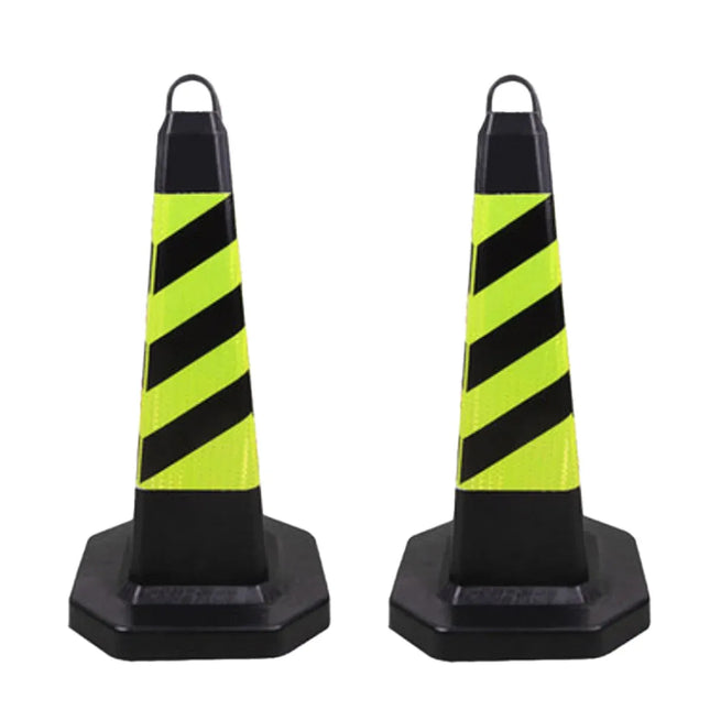 2PCS Rubber Traffic Cone Safety Cone Flexible for Construction - Yellow