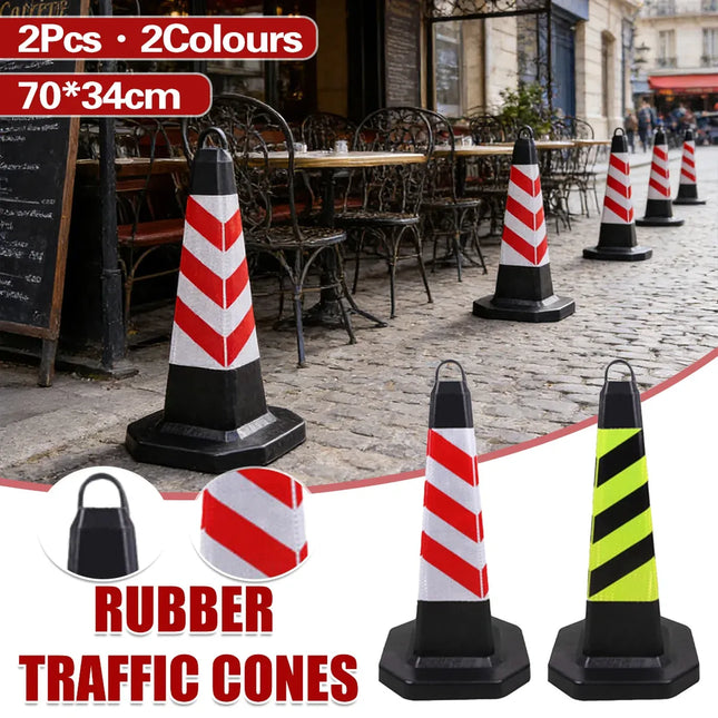 2PCS Rubber Traffic Cone Safety Cone Flexible for Construction - Yellow