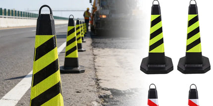 2PCS Rubber Traffic Cone Safety Cone Flexible for Construction - Yellow