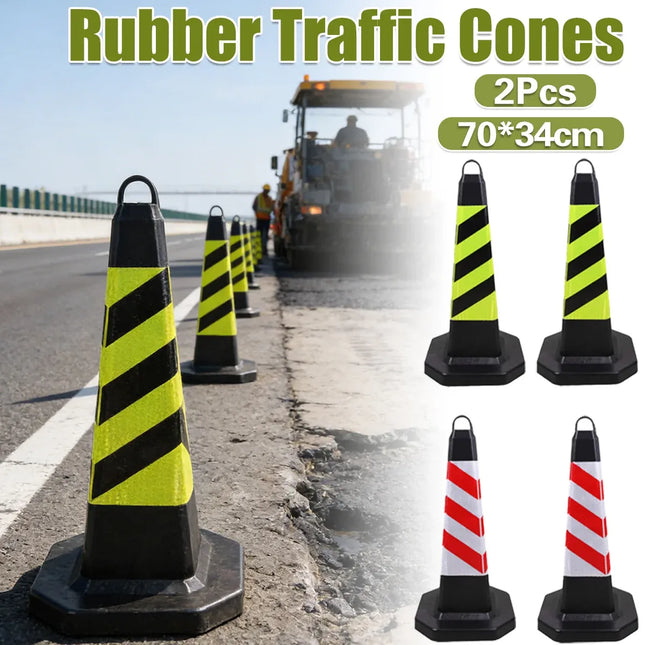 2PCS Rubber Traffic Cone Safety Cone Flexible for Construction - Yellow