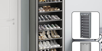 10 Tier Black Shoe Rack Dustproof Organiser Shoe Storage Cabinet for Home Use