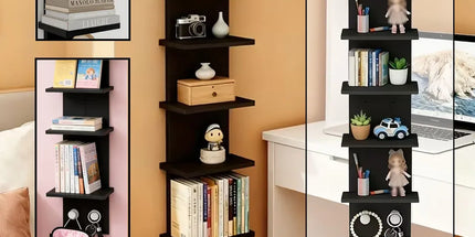 5 Tier Wall-Mounted Shelf Black for Home Living Room Storage Use
