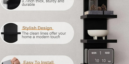 5 Tier Wall-Mounted Shelf Black for Home Living Room Storage Use