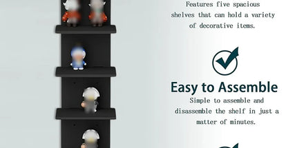 5 Tier Wall-Mounted Shelf Black for Home Living Room Storage Use
