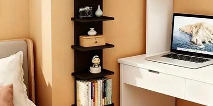 5 Tier Wall-Mounted Shelf Black for Home Living Room Storage Use