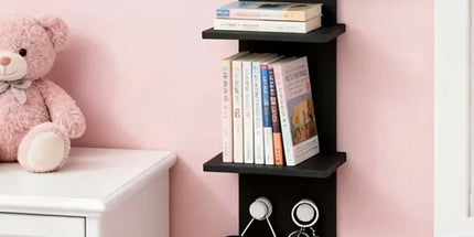 5 Tier Wall-Mounted Shelf Black for Home Living Room Storage Use