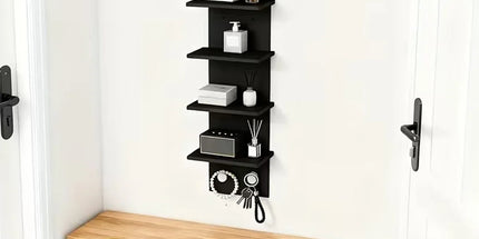 5 Tier Wall-Mounted Shelf Black for Home Living Room Storage Use