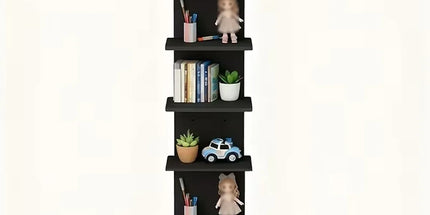 5 Tier Wall-Mounted Shelf Black for Home Living Room Storage Use