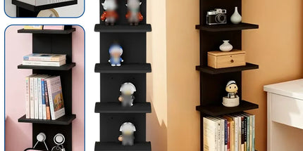 5 Tier Wall-Mounted Shelf Black for Home Living Room Storage Use