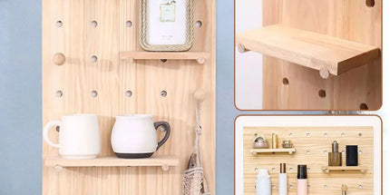 Wooden Pegboard Wall Shelf Hanging Storage for Home Office Display Sturdy