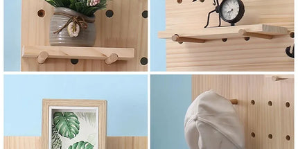 Wooden Pegboard Wall Shelf Hanging Storage for Home Office Display Sturdy