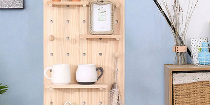 Wooden Pegboard Wall Shelf Hanging Storage for Home Office Display Sturdy