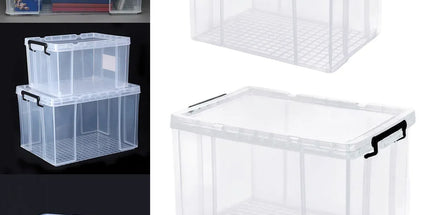 Clear Plastic Storage Box Stackable Large Capacity With Lid Handle Home Use - 61x43x35cm