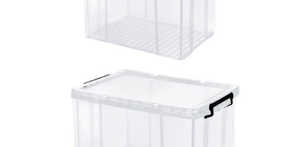 Clear Plastic Storage Box Stackable Large Capacity With Lid Handle Home Use - 61x43x35cm