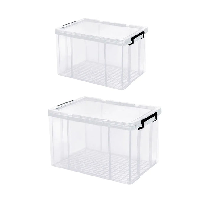 Clear Plastic Storage Box Stackable Large Capacity With Lid Handle Home Use - 61x43x35cm