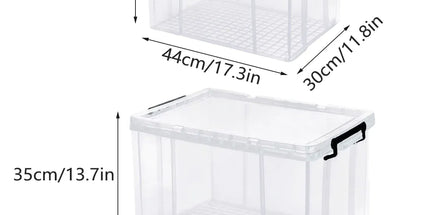 Clear Plastic Storage Box Stackable Large Capacity With Lid Handle Home Use - 61x43x35cm