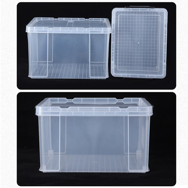 Clear Plastic Storage Box Stackable Large Capacity With Lid Handle Home Use - 61x43x35cm